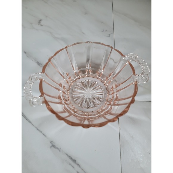 Vintage Pretty "Fluorescent‎ Pink" Depression Glass CANDY Bowl 5-1/2" w/Handles - Picture 4 of 12